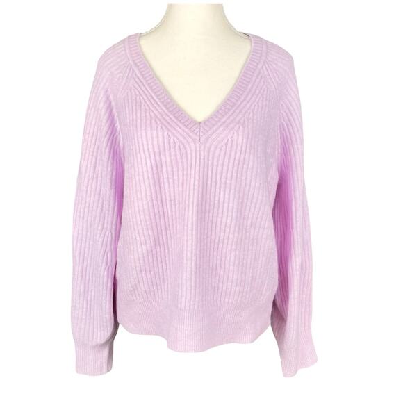 Athleta Purple‎ V-Neck Ribbed Sweater Cozy Long Sleeve Pullover Wool Blend XL - Picture 1 of 8